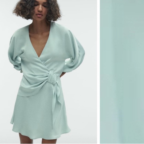 Zara Knotted Mint Green Mini Dress - Picture 2 of 5